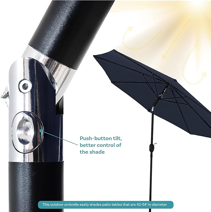 Sunnydaze Outdoor Patio Umbrella - Polyester Table Market Umbrella with Push-Button Tilt and Crank - 8 Sturdy Ribs - Navy Blue - 9ft - Image 2