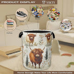 Laundry Hamper, Highland Cow Laundry Basket, Farmhouse Watercolor Flower - Image 4
