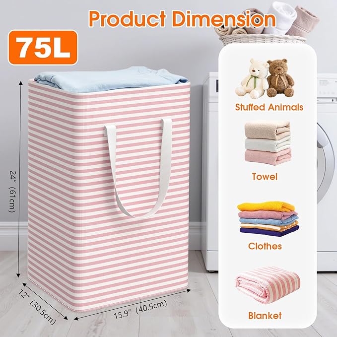 3 Pack Large Laundry Basket, Waterproof & Freestanding Laundry Hamper, - Image 2