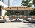 SUPERJARE 15FT Outdoor Umbrella for Patio, Double sided Pool Umbrellas with Fade Resistant Canopy, Large Table Umbrella for Deck, Market, Backyard - Beige - Image 2