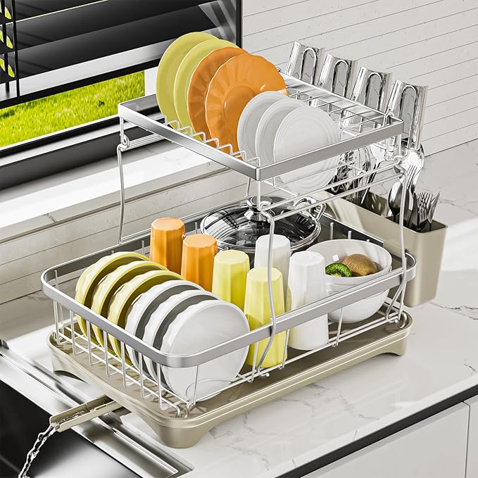 Dish Drying Rack Kitchen 2-Tier 304 Stainless Steel Dish Racks by Arshray
