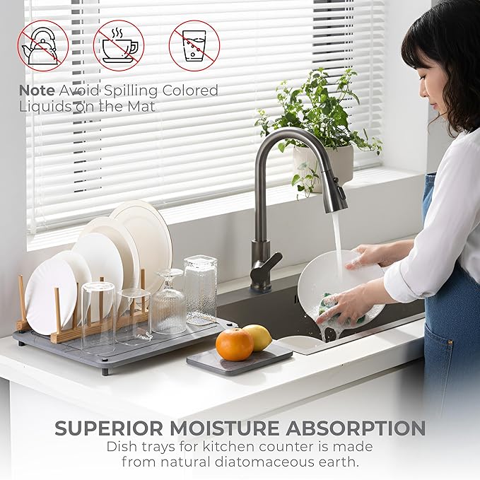 Stone Drying Mat for Kitchen Counter + Sink Caddy | 15.7"x11.8" Diatomaceous - Image 7
