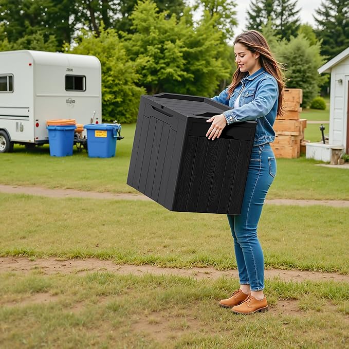 Devoko 30 Gallon Resin Deck Box 2 Pack Outdoor Indoor Waterproof Storage Box for Patio Furniture Pool Accessories Storage for Cushion Garden Tools (Black, 2 Pack) - Image 6