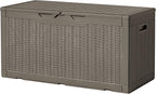 Devoko 97 Gallon Deck Box, Waterproof Resin Outdoor Storage Box for Outside and Patio, Large Outdoor Storage Bench Cabinet Lockable for Patio Furniture, Garden Tools and Pool Supplies (Brown) by DEVOKO