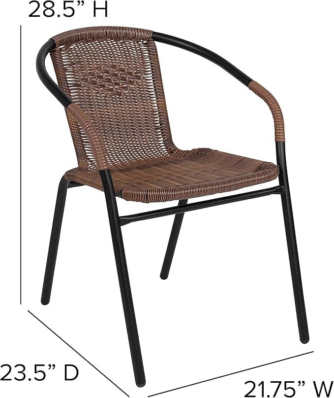 EMMA + OLIVER Set of 2 Modern Rattan Indoor/Outdoor Stack Chairs, Stacking Rattan Patio Chairs with Curved Back and Cross Bracing, Brown - Image 2