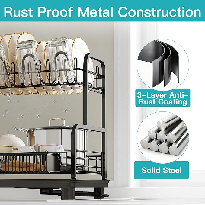 romision Capacity Dish Drainers Drying Rack, Metal Stainless Steel Rust Proof - Image 2