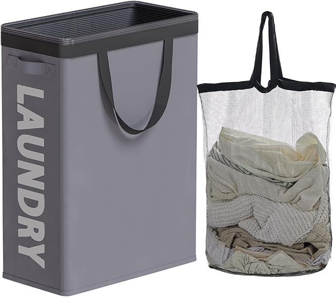 Slim Laundry Hamper with Removable Inner Bag and Side Handles, 45L Small by TECHMILLY