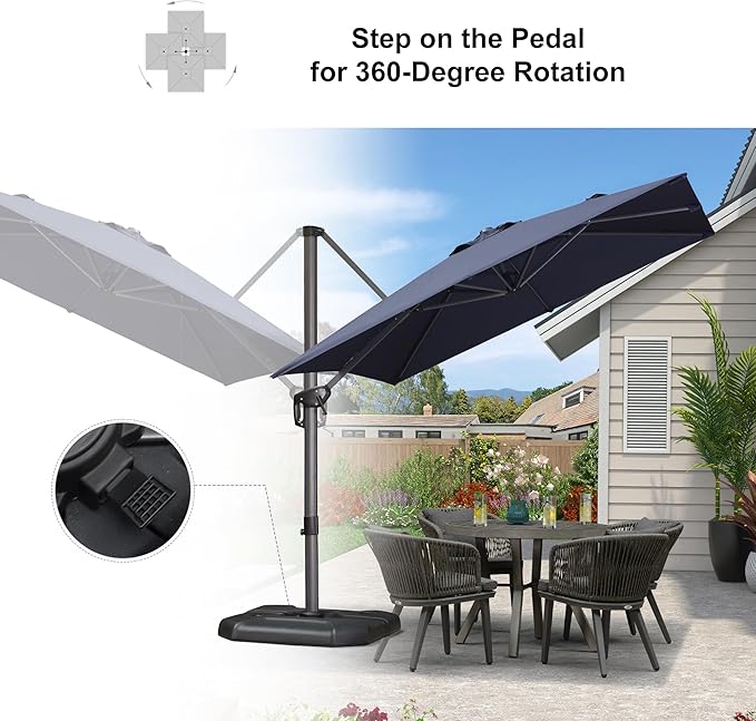 PURPLE LEAF 8'×8' Patio Cantilever Umbrella with Base Included Offset Outdoor Umbrella with cover Square umbrella outdoor patios for Backyard Pool Garden Navy Blue - Image 5