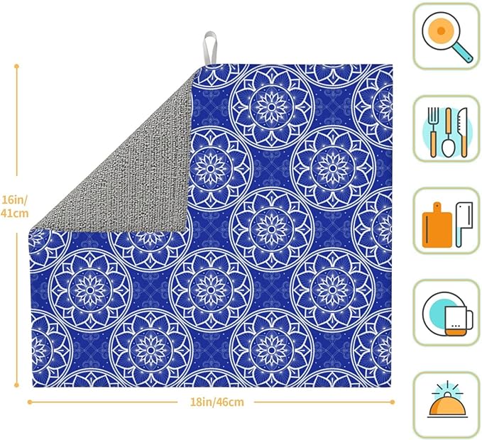 Chinoiserie Blue and White Floral Dish Drying Mats - Image 6