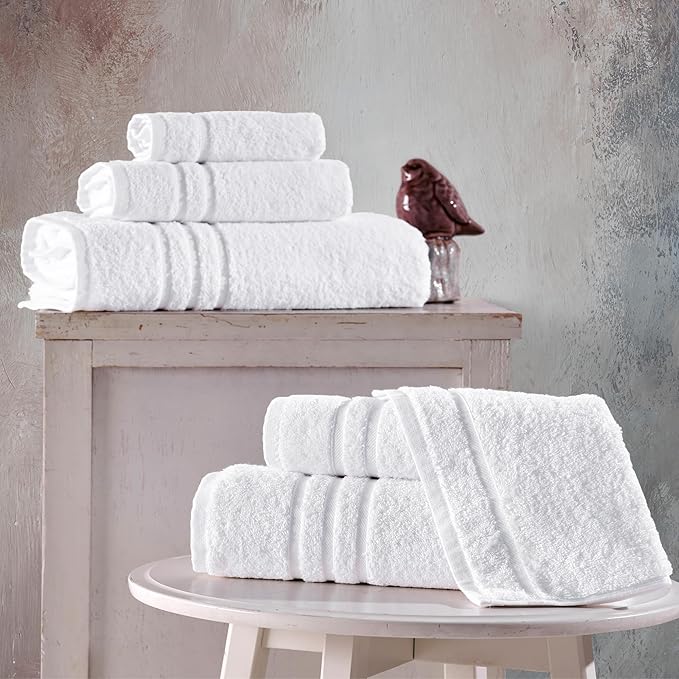Hawmam Linen White 6 Piece Bath Towels Set - Image 2