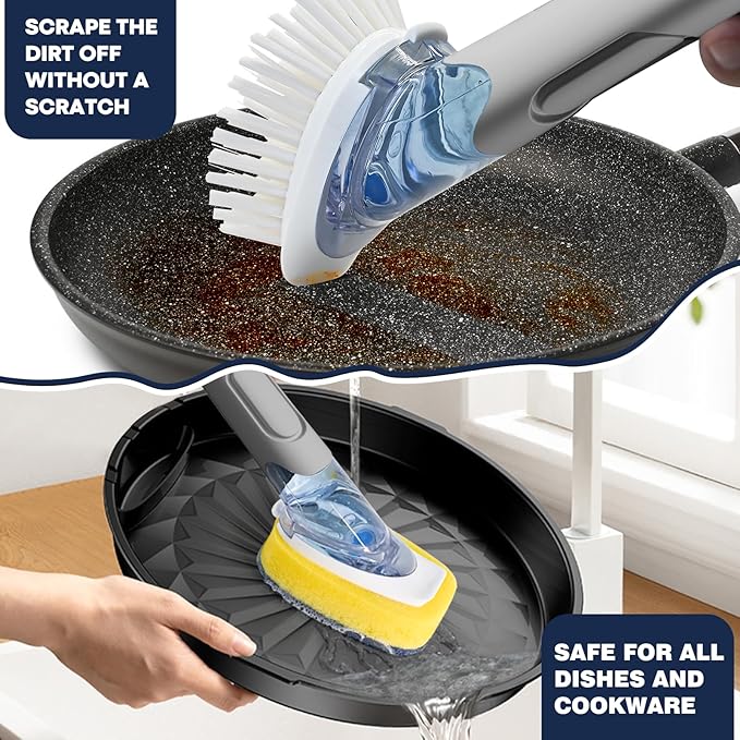 Dish Brush with Soap Dispenser Storage Set with 2 PCS Brush Refills & Holder - Image 2
