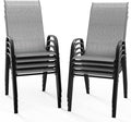 VINGLI Patio Chairs Set of 8 – Stackable Outdoor Dining Chairs with Comfortable Sling High Back Chairs and Armrests for Lawn, Poolside, Courtyard, Balcony, Garden, Silver Gray by VINGLI