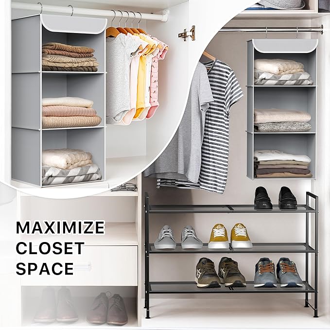 Simple Houseware 3-Shelf Hanging Closet Organizer, Fabric Storage Shelves - Image 6