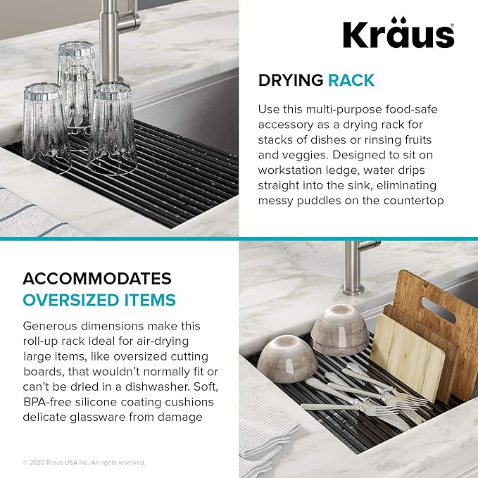 KRAUS Multipurpose Workstation Sink Roll-Up Dish Drying Rack, Colander and - Image 6