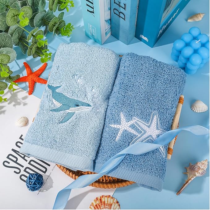 3Pcs Nautical Hand Towels Cotton Embroidered Bathroom Towels Anchor Starfish - Image 4