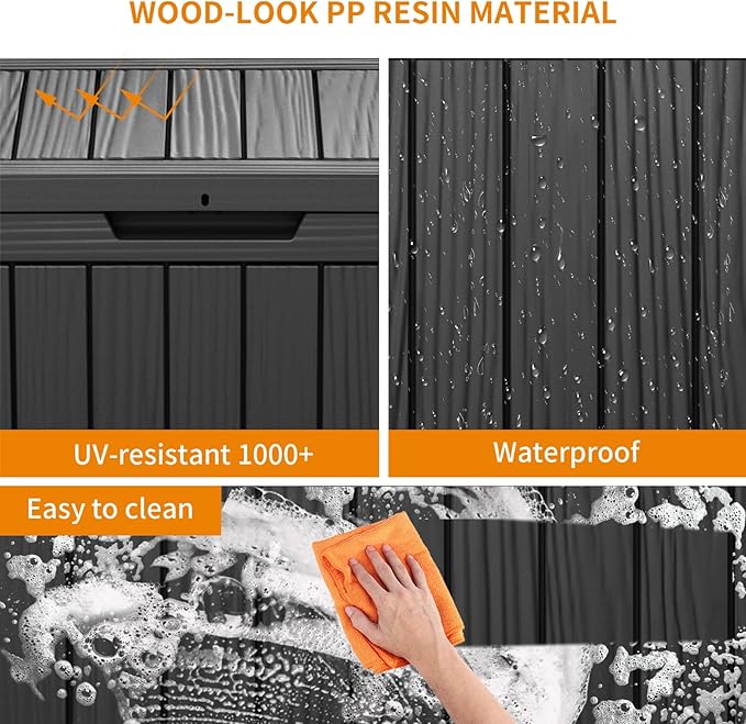 46 Gallon Outdoor Deck Box, Lockable Waterproof Outdoor Storage Boxes For Garden Tools,Indoor Cushions,Accessories Outside Storage Resin Weatherproof Container(Black) - Image 7