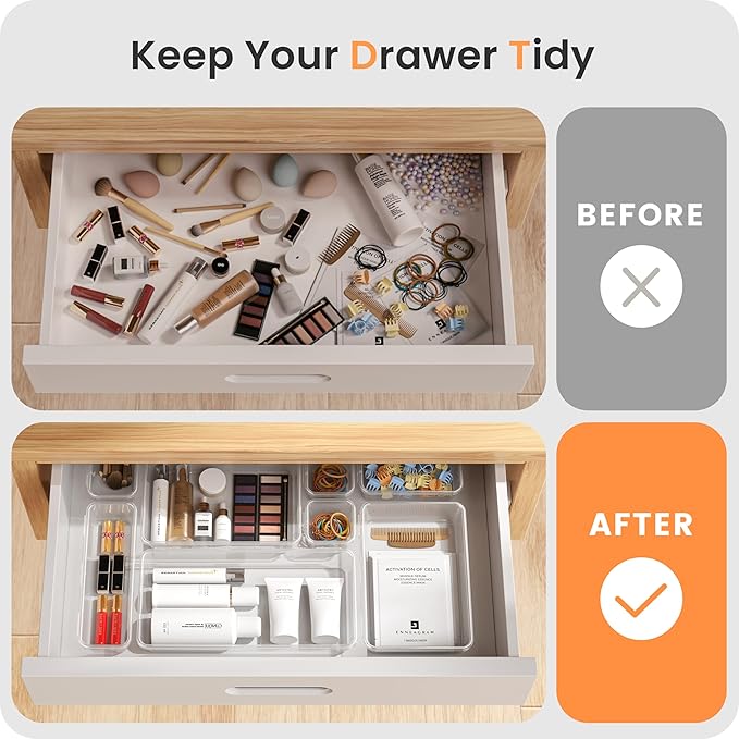 A-LuGei 【46PCS & 5Sizes】 Clear Drawer Organizer, 【Hold 277 Items】 Makeup - Image 4