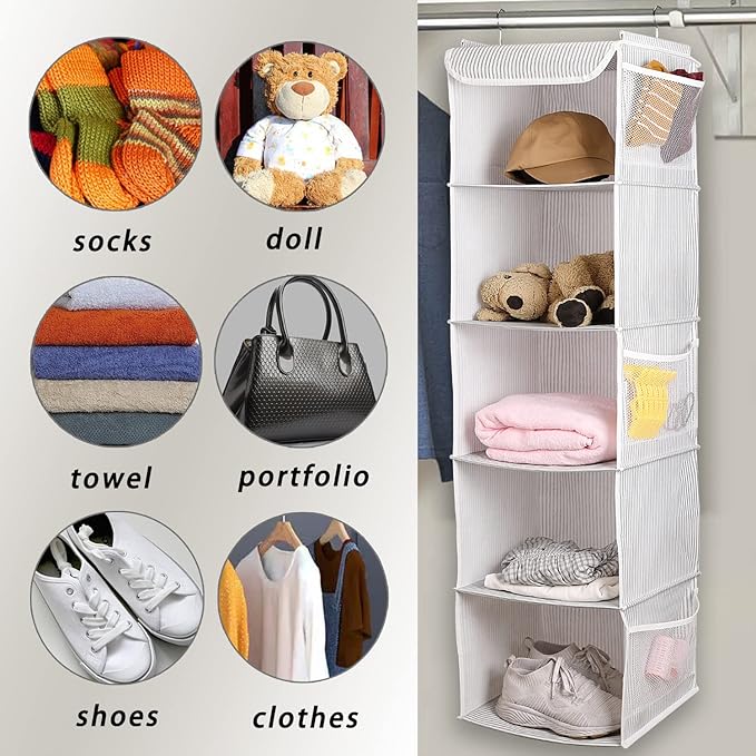5 Shelves Hanging Closet Organizer, 2 Pack Hanging Storage - Image 4