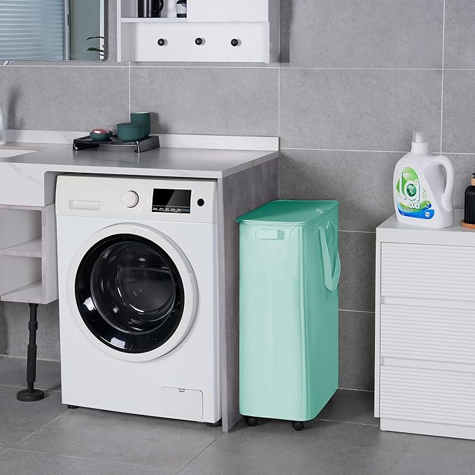 Slim Laundry Hamper with Lid and Wheels, Small Rolling Laundry Basket with - Image 5