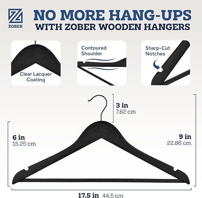 ZOBER Black Wooden Hangers - Image 3