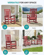 SERWALL Patio Rocking Chairs Set of 2, HDPE Outdoor Rockers for Adults, Oversized All-Weather Porch Rocking Chairs, Red - Image 9