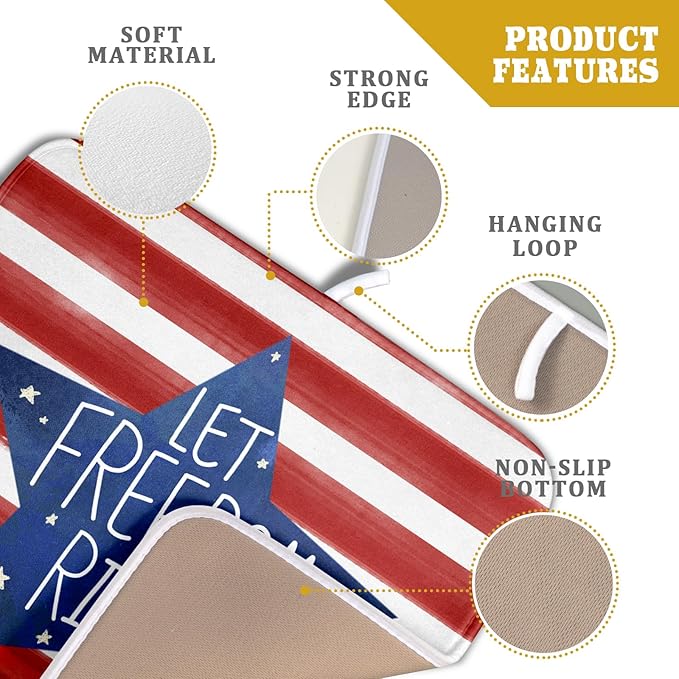4th of July Dish Drying Mat for Kitchen Counter Patriotic Holiday Absorbent - Image 4