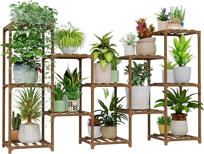 Bamworld Large Plant Shelf Outdoor Wood Plant Stand Large Rack for Living Room Patio, Balcony and Garden by Bamworld