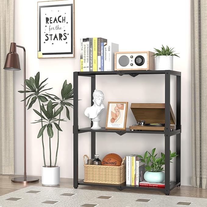 3-Shelf Storage Shelving Unit Metal Rack Heavy-Duty 28"x13.5"x33.5" for Garage, Kitchen and Bedroom Layers Increased Black - Image 2