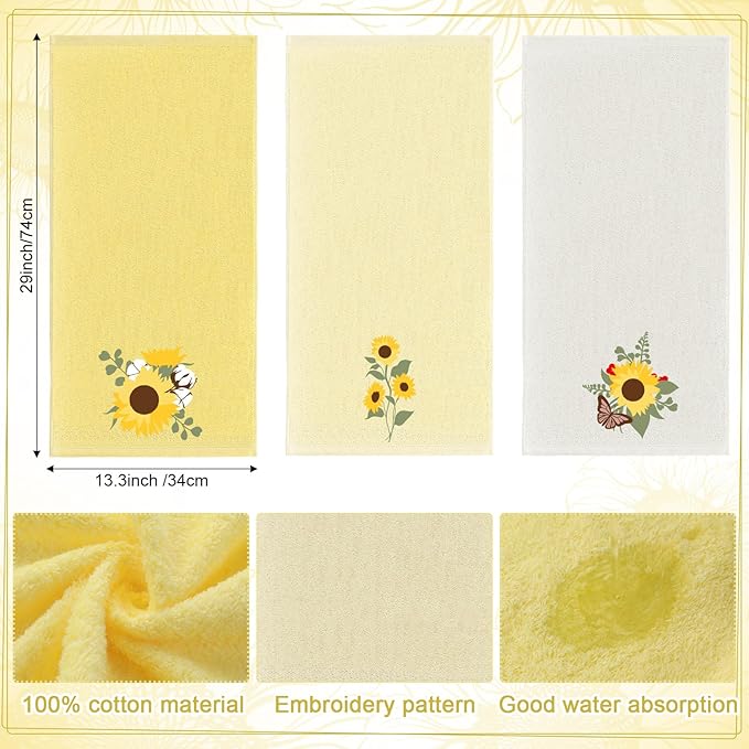 Sunflower Hand Towels Farmhouse Yellow Sunflower Bathroom Decor 14x29 Inch - Image 2