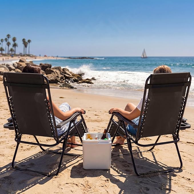 Homall Zero Gravity Chair Patio Folding Lawn Lounge Chairs Outdoor Lounge Gravity Chair Camp Reclining Chair with Pillows for Poolside Backyard and Beach Set of 2 (Dark Black) - Image 9