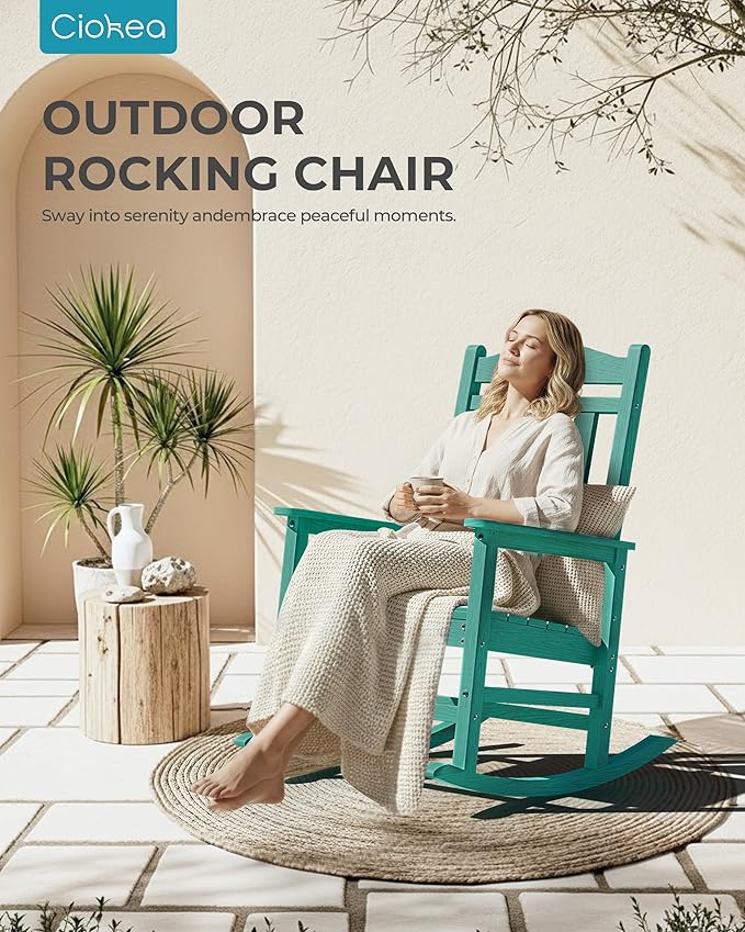 Ciokea Oversized Outdoor Rocking Chairs Set of 3, 380lbs Heavy-Duty Large Patio Rocker, High Back Cozy Porch Chairs, Weather Resistant Patio Rocking Chairs for Outside, Fire Pit, Deck, Aruba Blue - Image 7
