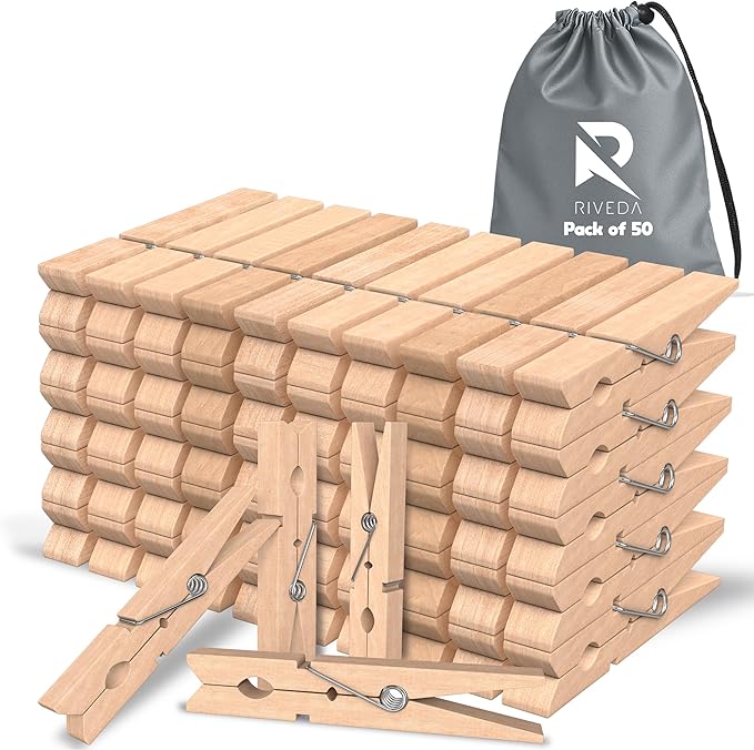 RIVEDA 50pcs Wooden Clothes Pins by RIVEDA