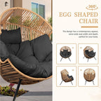 Vongrasig Wicker Egg Chair PE Rattan Chair with Cushion, Oversized Patio Lounge Chair for Outdoor, Indoor, Balcony, Backyard, Garden, Living Room, Black - Image 6