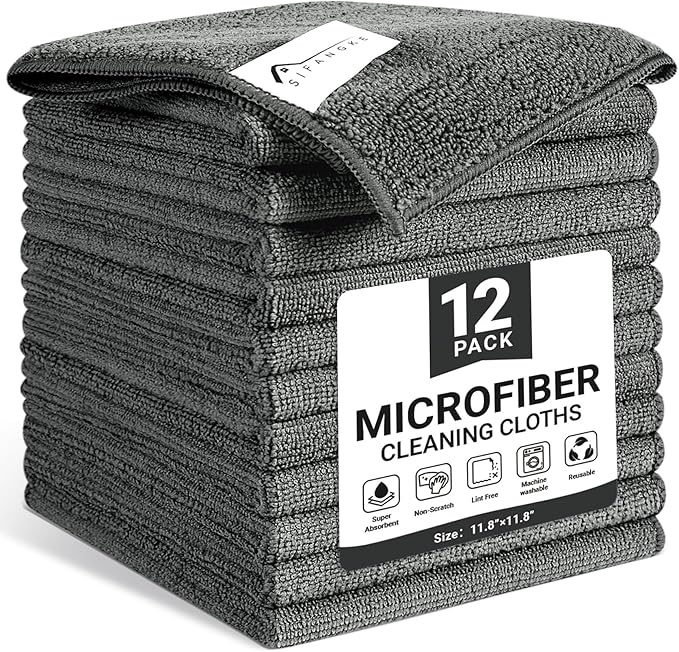 Microfiber Cleaning Cloth, 12 Pack Grey Cleaning Rags by Unknown