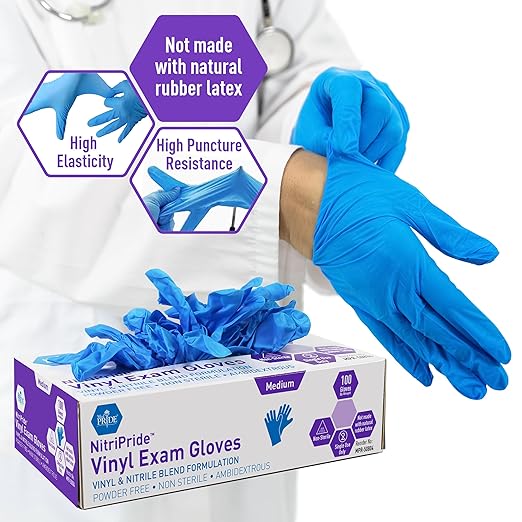 MED PRIDE Nitrile/Vinyl Blend Exam Gloves, Powder-Free, Latex-Free, Disposable - Image 3