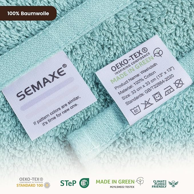 SEMAXE 100% Cotton Washcloths 12-Pack, 13 × 13 Inch Soft Luxury Face Towels – - Image 3