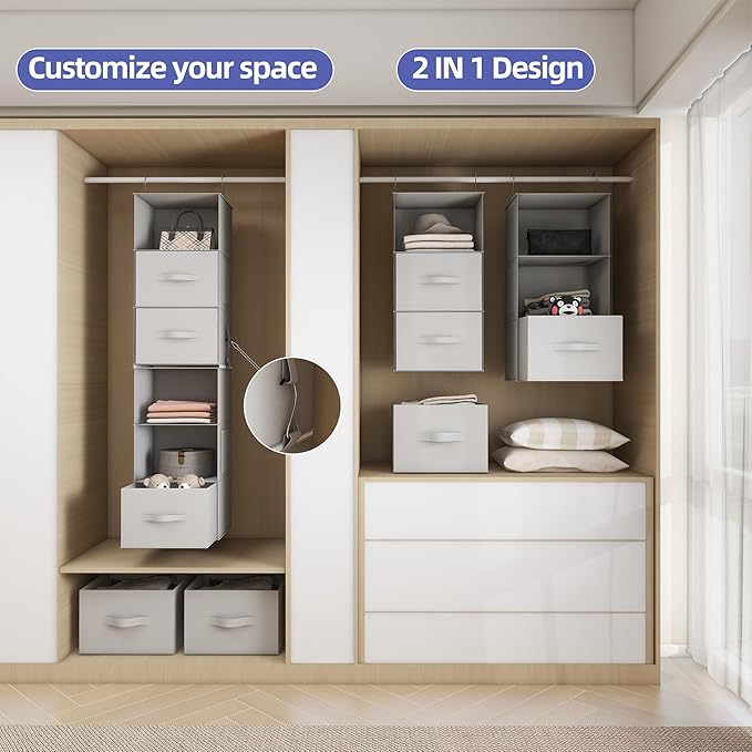 Twira 6-Shelf Hanging Closet Organizer, 2 Separable 3-Shelf Hanging Shelves - Image 5