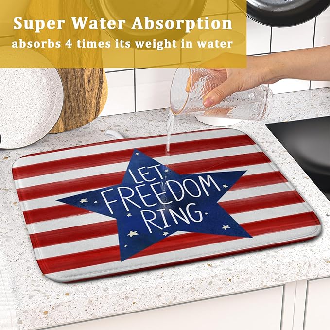 4th of July Dish Drying Mat for Kitchen Counter Patriotic Holiday Absorbent - Image 7