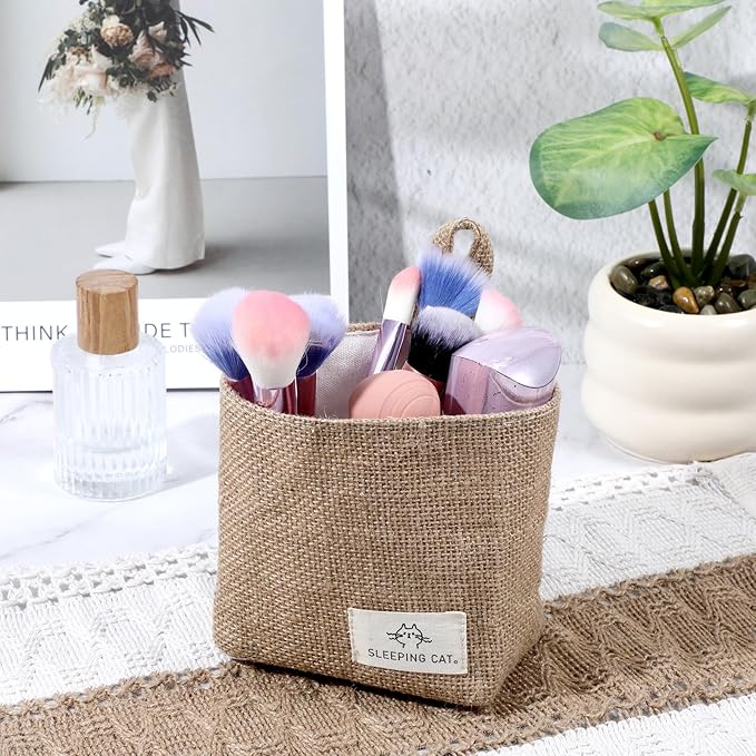 Small Cotton and Linen Hanging Storage Basket - Image 6