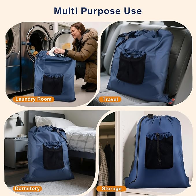 2-Pack Backpack Laundry Bags, Heavy Duty Laundry Bag Backpacks - Image 7