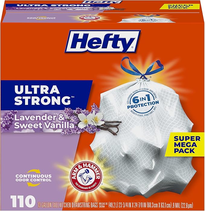 Hefty Ultra Strong 13 Gallon Trash Bags, Tall Kitchen Trash Bags 13 Gallon Size by Hefty