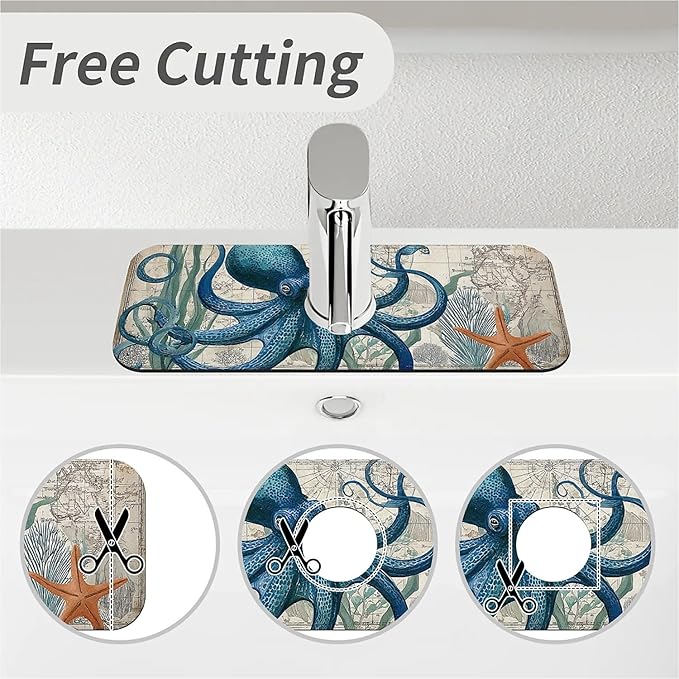 Kitchen Sink Splash Guard，Blue-octopus Faucet Mat Sink Gadgets-Super Absorbent - Image 5
