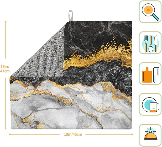 Black Gold Marble Dish Drying Mat - Image 4