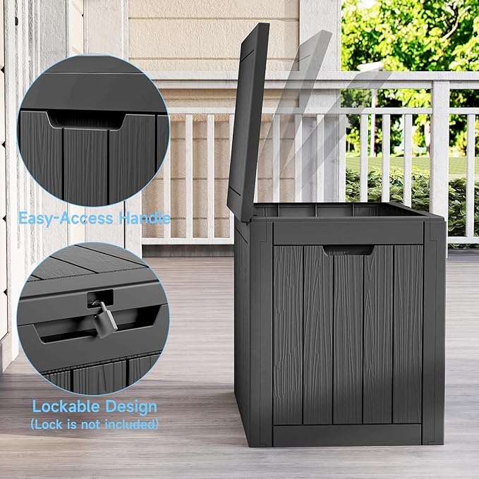 EasyUp 36 Gallon Outdoor Storage Box Waterproof, Resin Outdoor Deck Box, Deck Boxes for Garden Tools Equipment and Cushions (Black) - Image 5