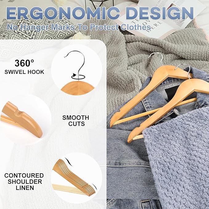 Wooden Hangers 8 Pack, Heavy Duty Wood Hangers - Image 4