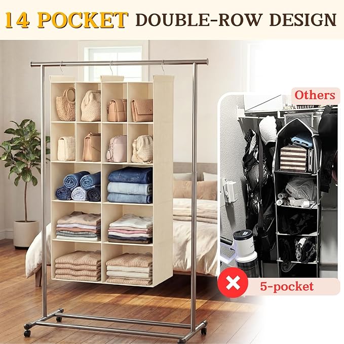 Ofiray-home 5 Tier Hanging Closet Organizer, 14 Compartments Sweater Organizer - Image 4