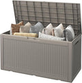 Outdoor Storage Box, Resin Deck Boxes Indoor and outdoor, Waterproof Storage Box Lockable Lid (Grey, 100 Gallon) by NBYSGO