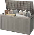 Outdoor Storage Box, Resin Deck Boxes Indoor and outdoor, Waterproof Storage Box Lockable Lid (Grey, 100 Gallon) by NBYSGO