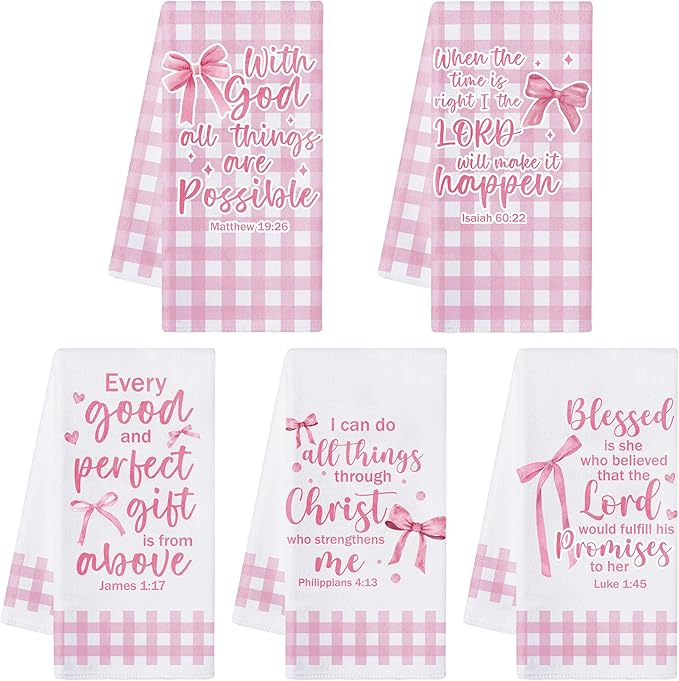 R HORSE Pink Bow Kitchen Dish Towels by RHORSE