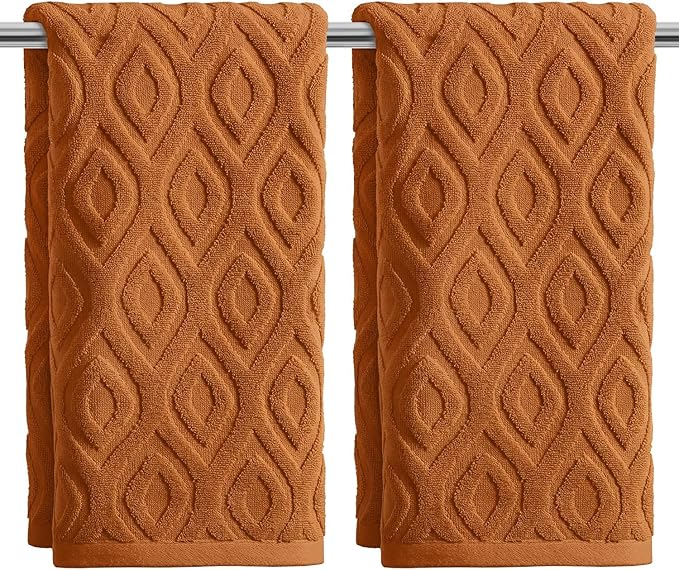 Artoid Mode 2 Pcs Caramel 3D Diamond Grid Jacquard Hand Towels by ArtoidMode
